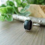 Onyx Ring, Emerald Cut, Faceted