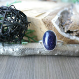 Blue Goldstone Ring, Smooth Oval, Large