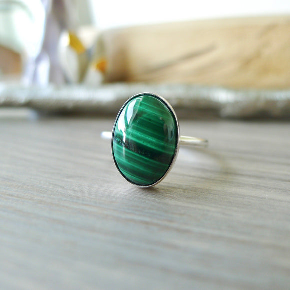 Malachite Ring, Smooth Oval, Large