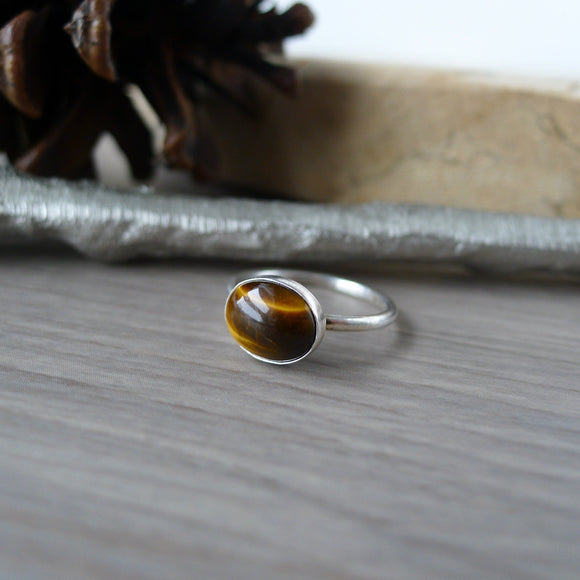 Tigers Eye Ring, Smooth Oval