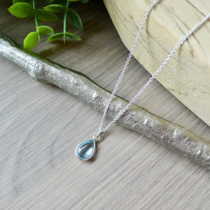 Blue Topaz Necklace, Smooth Tear Drop