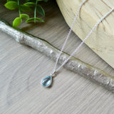 Blue Topaz Necklace, Smooth Tear Drop